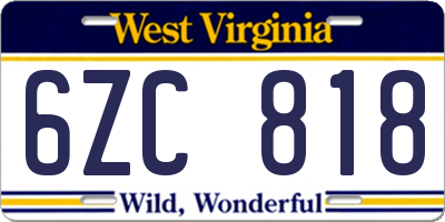 WV license plate 6ZC818