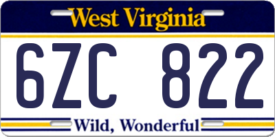 WV license plate 6ZC822