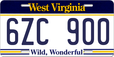 WV license plate 6ZC900