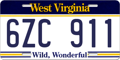 WV license plate 6ZC911