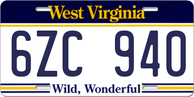 WV license plate 6ZC940
