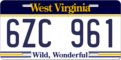 WV license plate 6ZC961