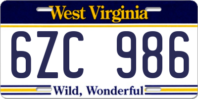 WV license plate 6ZC986
