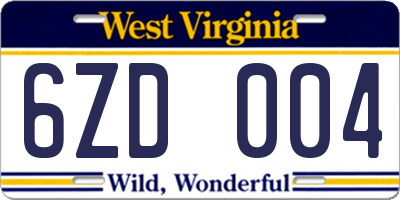 WV license plate 6ZD004