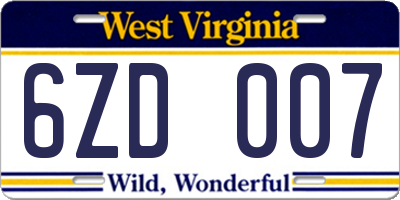 WV license plate 6ZD007