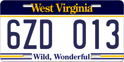 WV license plate 6ZD013