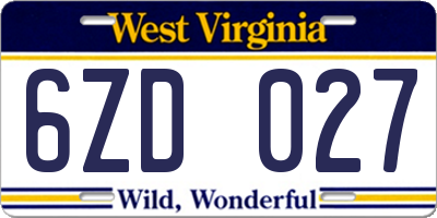 WV license plate 6ZD027