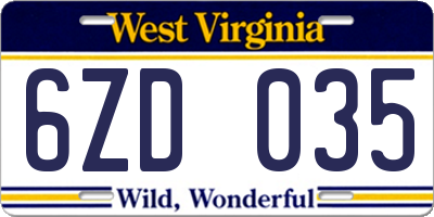WV license plate 6ZD035