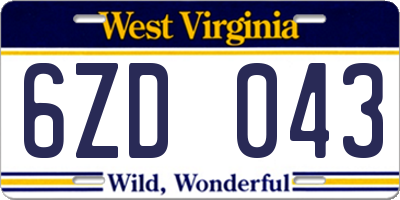 WV license plate 6ZD043