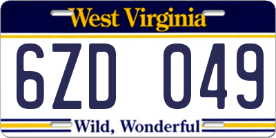 WV license plate 6ZD049