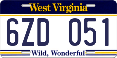 WV license plate 6ZD051