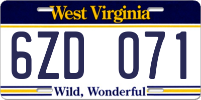 WV license plate 6ZD071