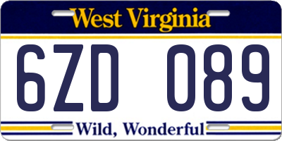 WV license plate 6ZD089