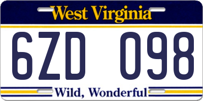 WV license plate 6ZD098