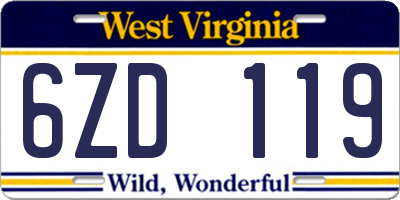 WV license plate 6ZD119