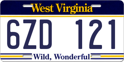 WV license plate 6ZD121