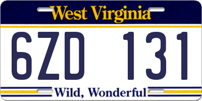WV license plate 6ZD131
