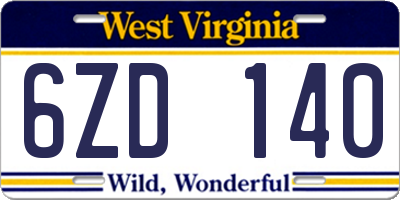WV license plate 6ZD140