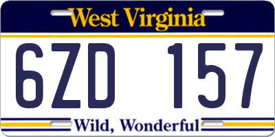 WV license plate 6ZD157