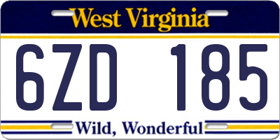 WV license plate 6ZD185