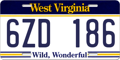 WV license plate 6ZD186