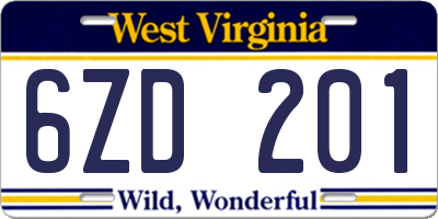 WV license plate 6ZD201
