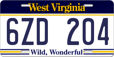 WV license plate 6ZD204