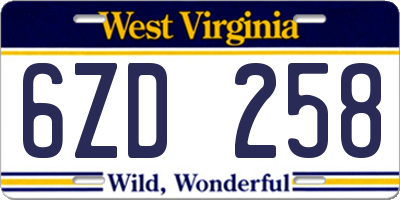 WV license plate 6ZD258