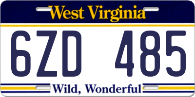 WV license plate 6ZD485