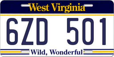 WV license plate 6ZD501