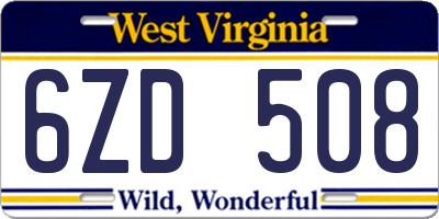 WV license plate 6ZD508