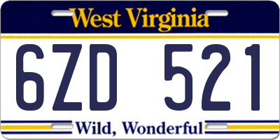 WV license plate 6ZD521