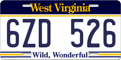 WV license plate 6ZD526