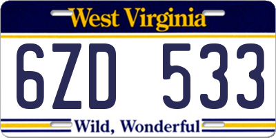 WV license plate 6ZD533
