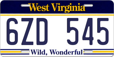 WV license plate 6ZD545