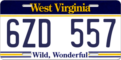 WV license plate 6ZD557
