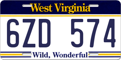 WV license plate 6ZD574