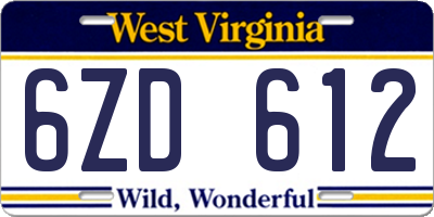 WV license plate 6ZD612