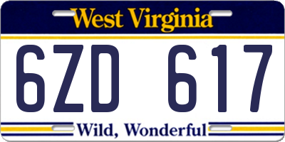 WV license plate 6ZD617