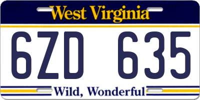 WV license plate 6ZD635