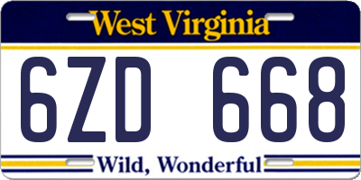 WV license plate 6ZD668