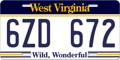 WV license plate 6ZD672