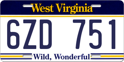 WV license plate 6ZD751