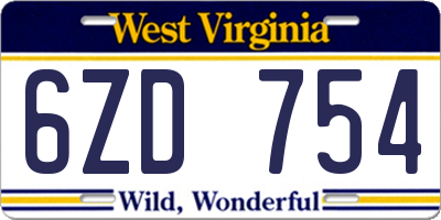 WV license plate 6ZD754