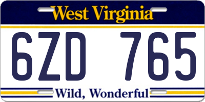 WV license plate 6ZD765