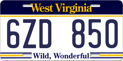 WV license plate 6ZD850