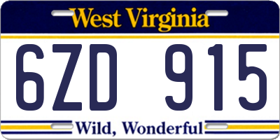 WV license plate 6ZD915