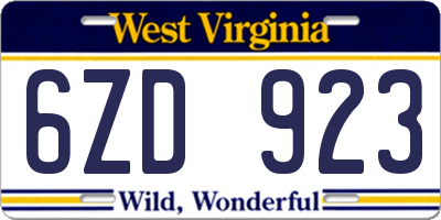 WV license plate 6ZD923