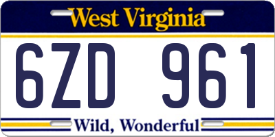WV license plate 6ZD961