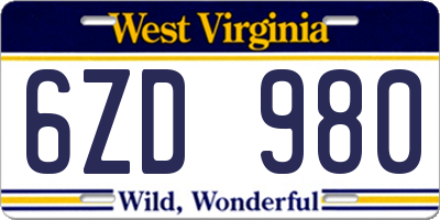 WV license plate 6ZD980